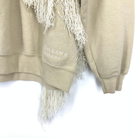 Collina Strada Fringe Sweatshirt Womens Size Small Crewneck Sand Beige - Picture 5 of 8